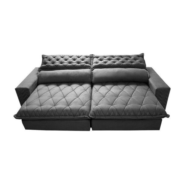 Sofá Retrátil e Reclinável 2,75m Molas Ensacadas Spazus com Bordado 3D Velusoft Cinza - Imagem 2